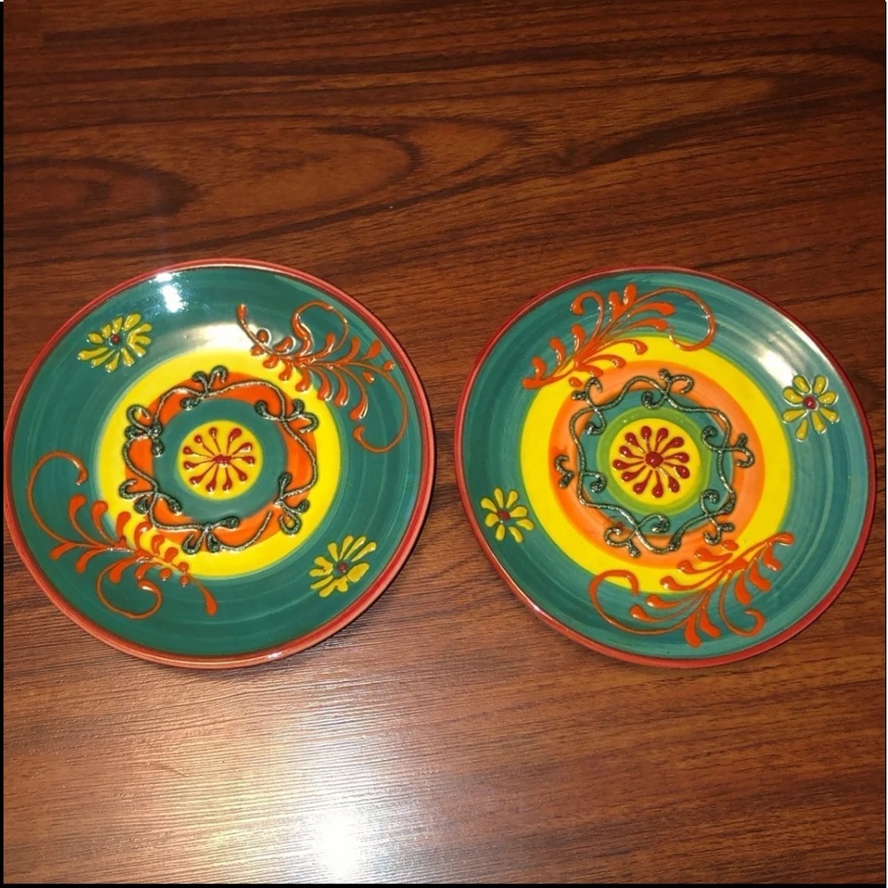 CRATE & Barrel Small Colorful Appetizer Salsa Plates BUNDLE of 2